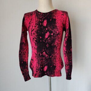 Antonio Melani 100% Cashmere Animal/Snake Printed Crew Sweater Pink Black